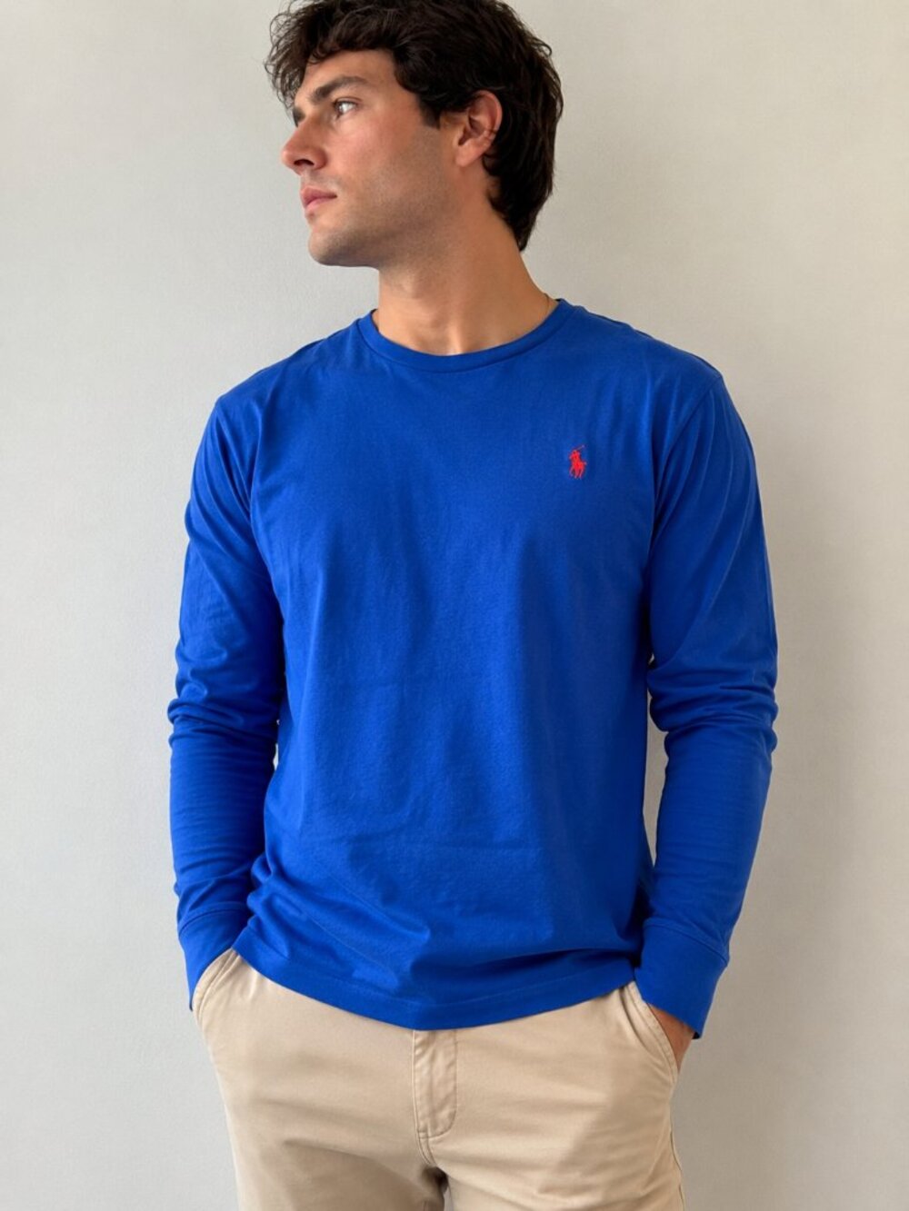 Polo Ralph Lauren Blue Long Sleeve Cotton Tee M Red Pony Logo